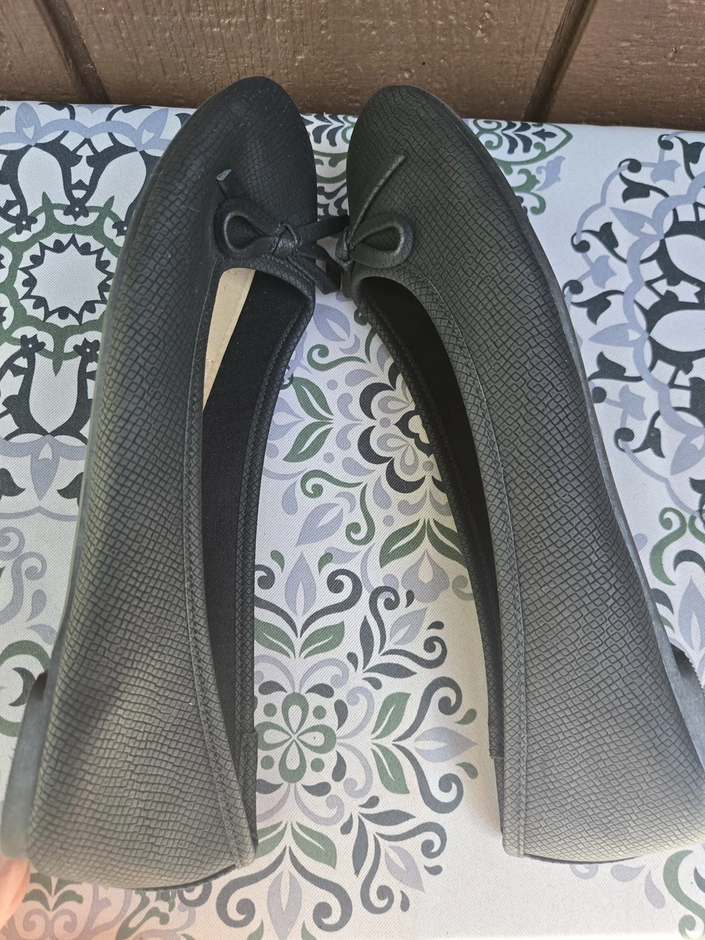 Ophelia Roe Black Ballet Flats with Texture & Bow Memory Foam For Extra Comfort